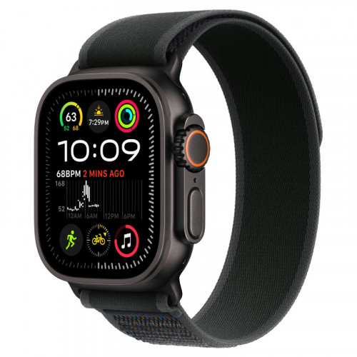 Apple Watch Ultra 2024 GPS + Cellular, (корпус из титана цвета Черный титан, ремешок Trail черного цвета) 49mm